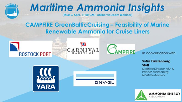 Partner des CAMPFIRE-Projekts CF09 GreenBalticCruising beim Maritime Insights Seminar der Ammonia Energy Association, 6. April 2023